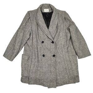 Sy's Place Wool Coat Mens XL VTG herringbone tweed Grey Double Breasted Overcoat